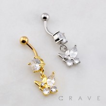 DOUBLE BUTTERFLY MULTI CZ BELLY BUTTON NAVEL RING 316L SURGICAL STEEL